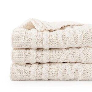 Cream White Throw Blanket 51x67 Inch Chenille Knit Super Soft Warm Couch Blanket